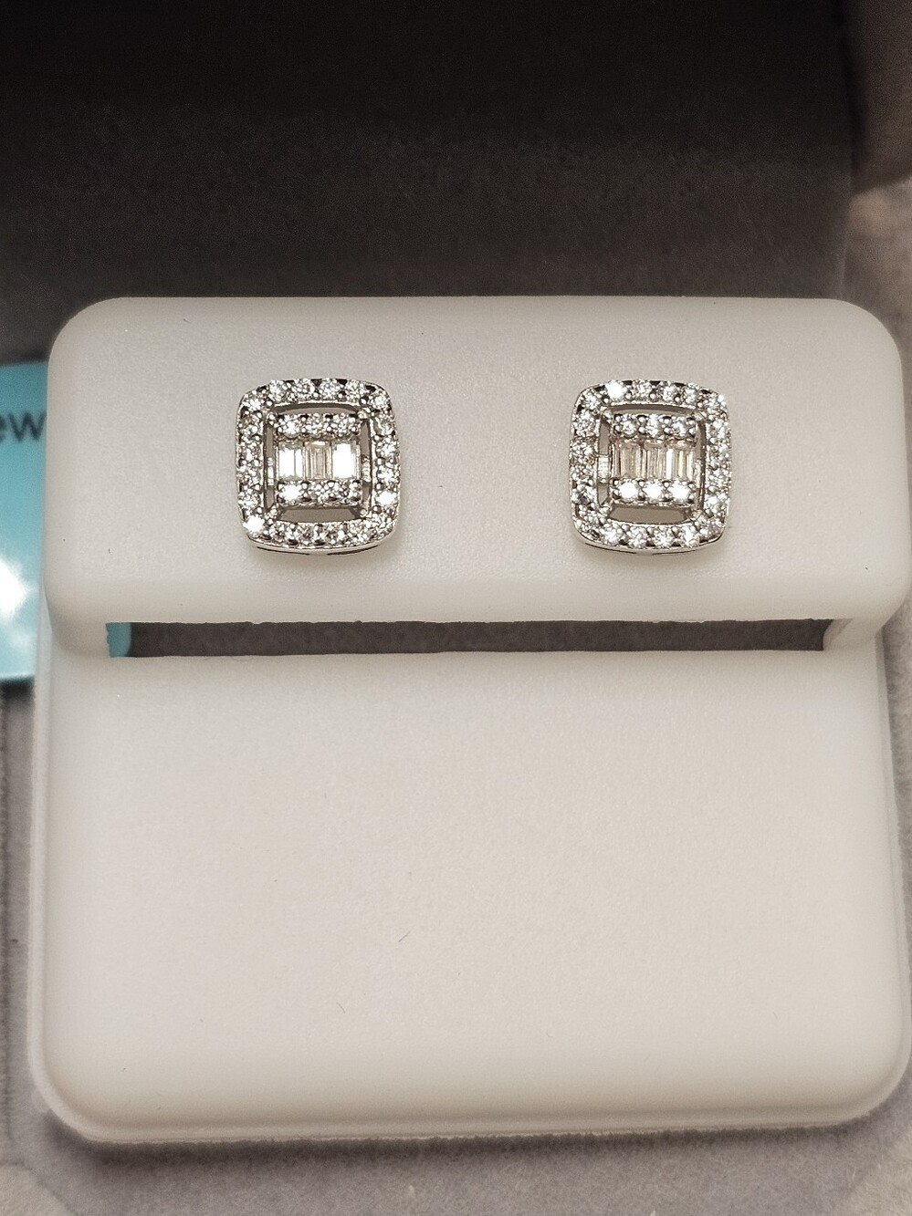Sterling Silver Square Halo Moissanite Screw back Stud Earrings
